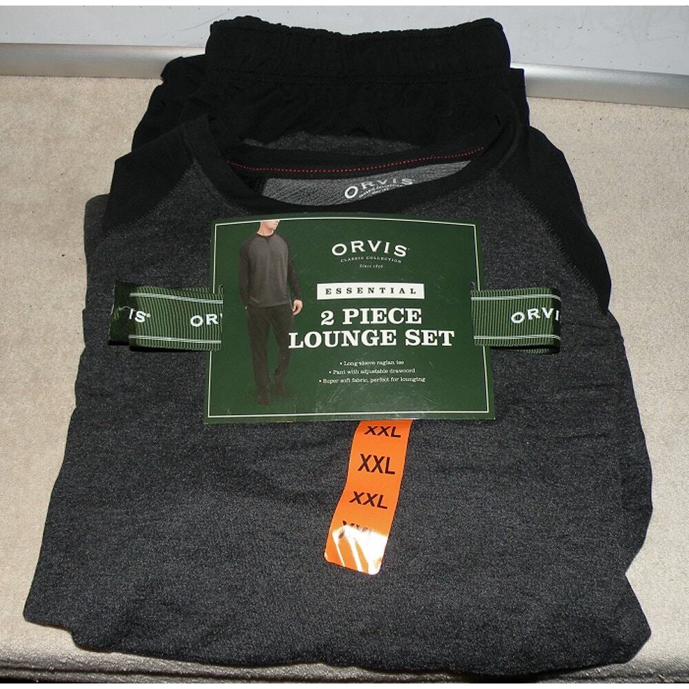 Orvis Essential Men’s XXL 2 Piece Lounge Set Black Gray Drawstring Pants NWT